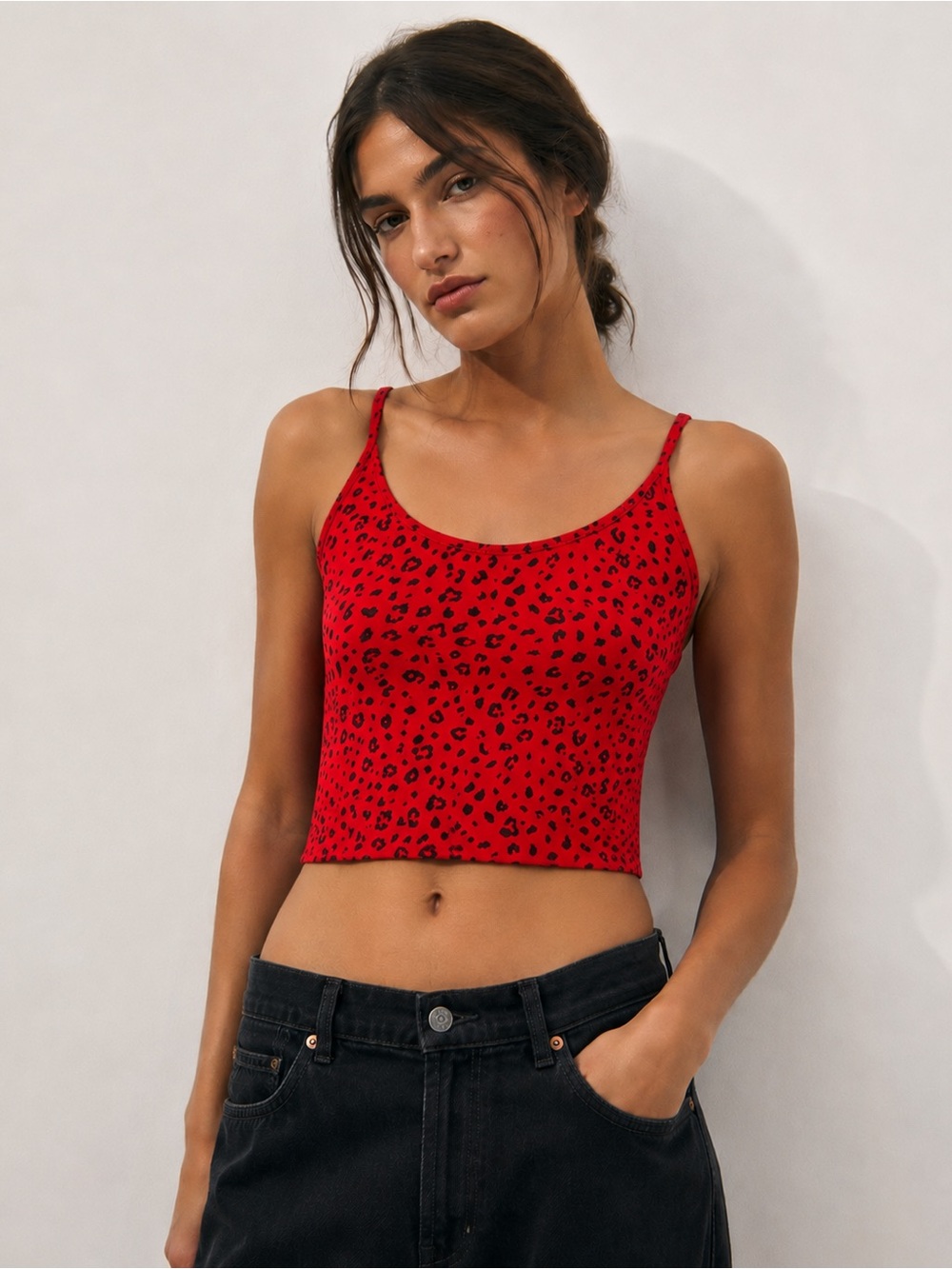 Aritzia Sunday Best Roxboro Camisole Red Leopard Print Small Cropped Tank Top